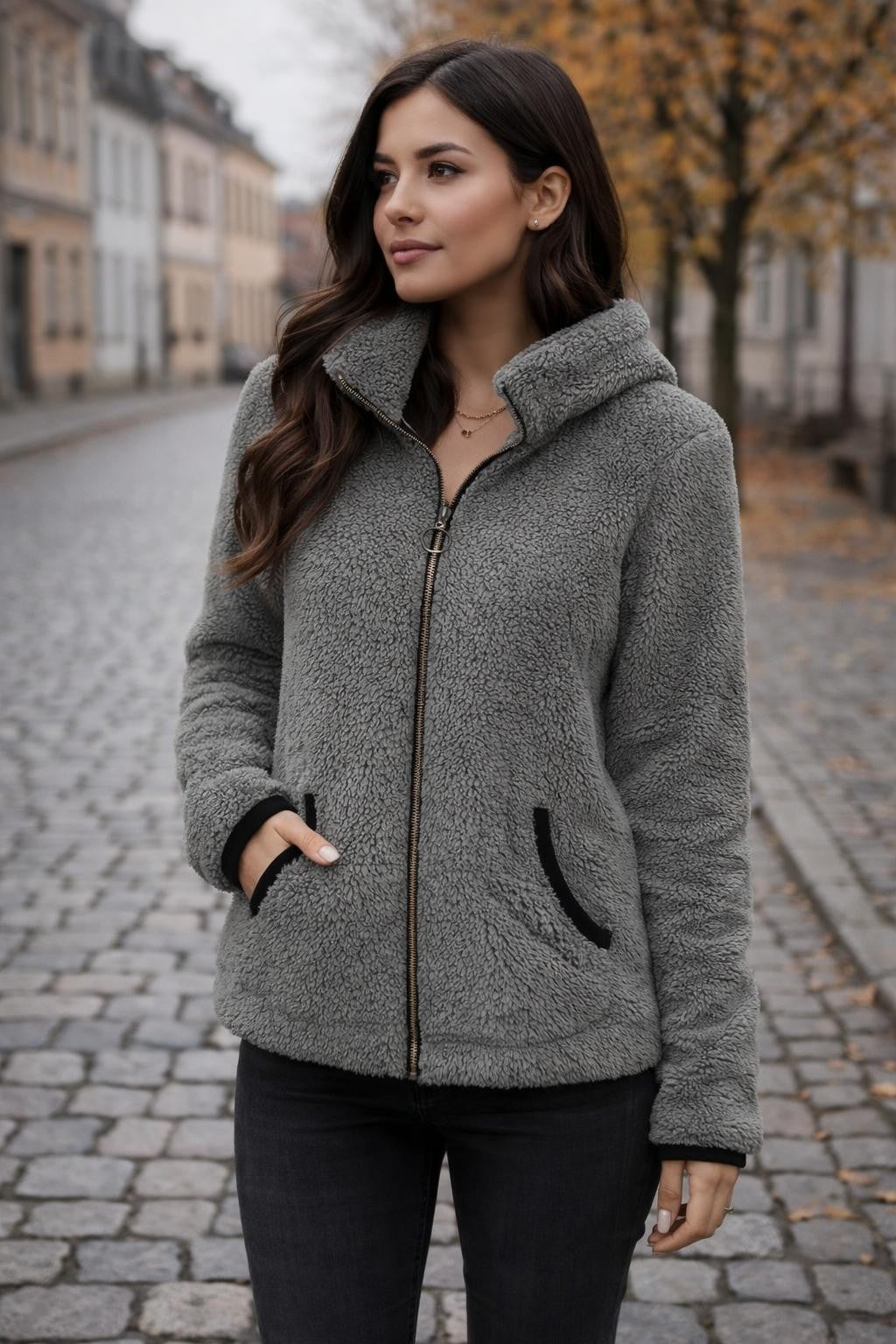 Plush Colorblock Zip-Up Jacket - lifestyle 1