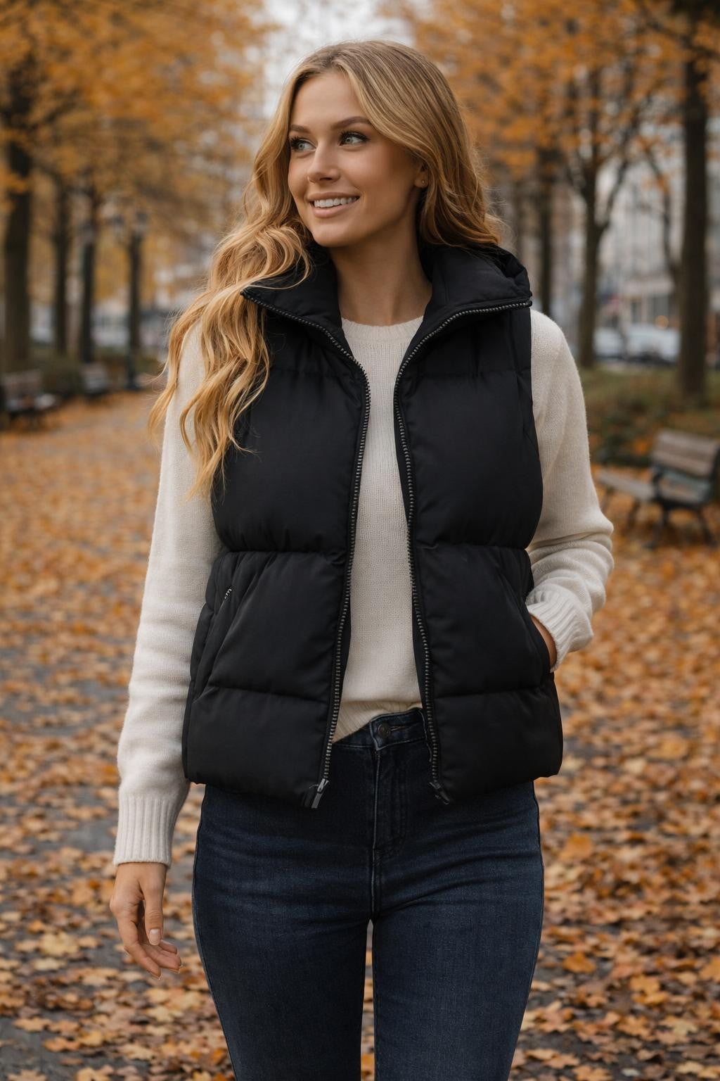 Quilted Stand Collar Sleeveless Vest - lifestyle 1