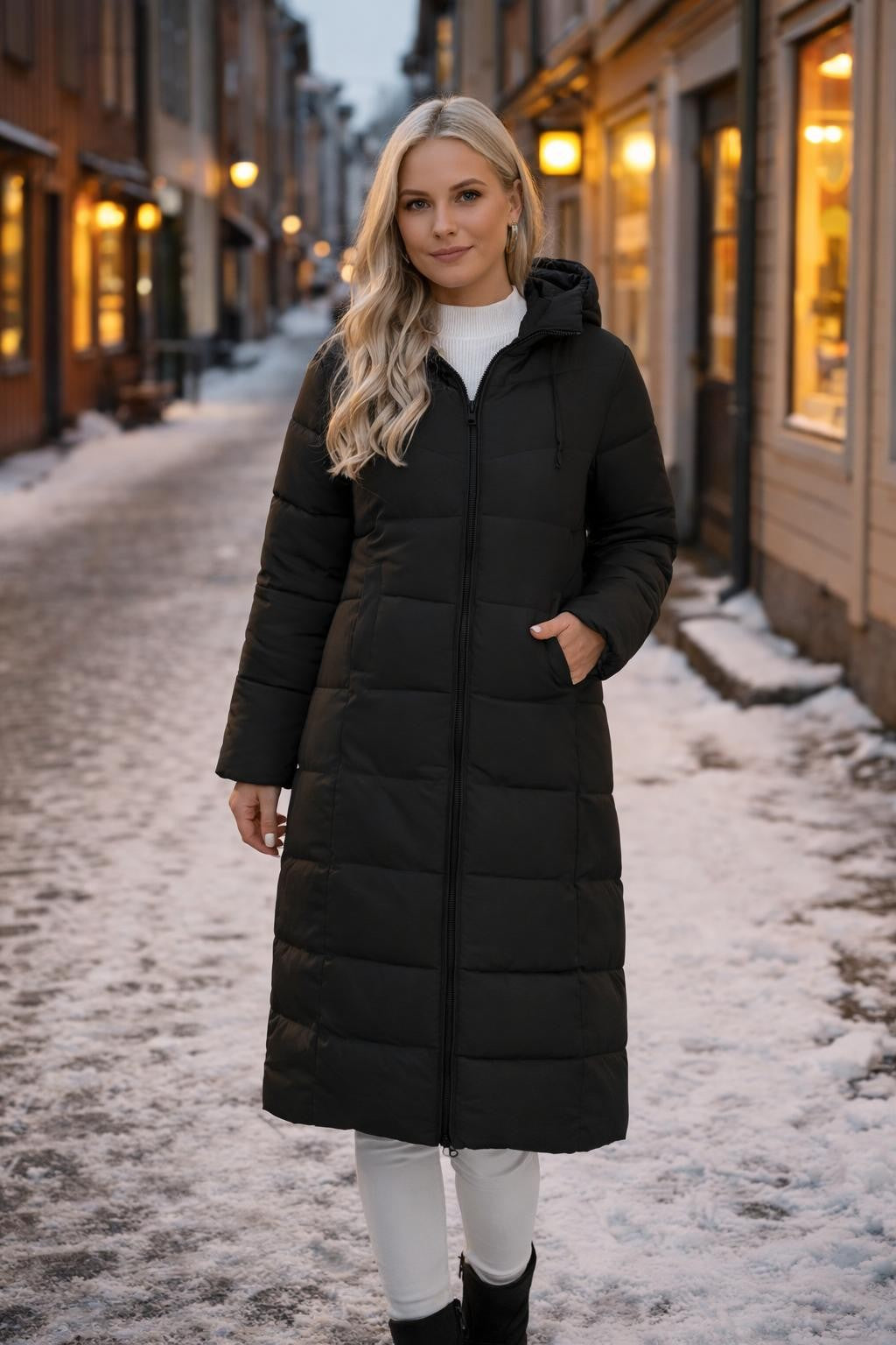 Mid-Length Puffer Jacket with Drawstring - lifestyle 1
