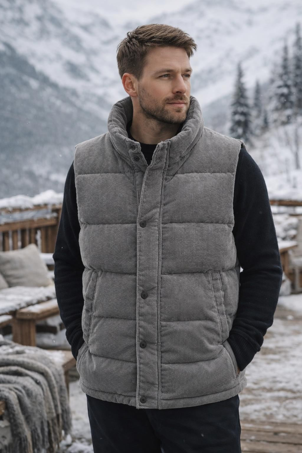 Men's Thickened Winter Vest with Corduroy Lining - lifestyle 1