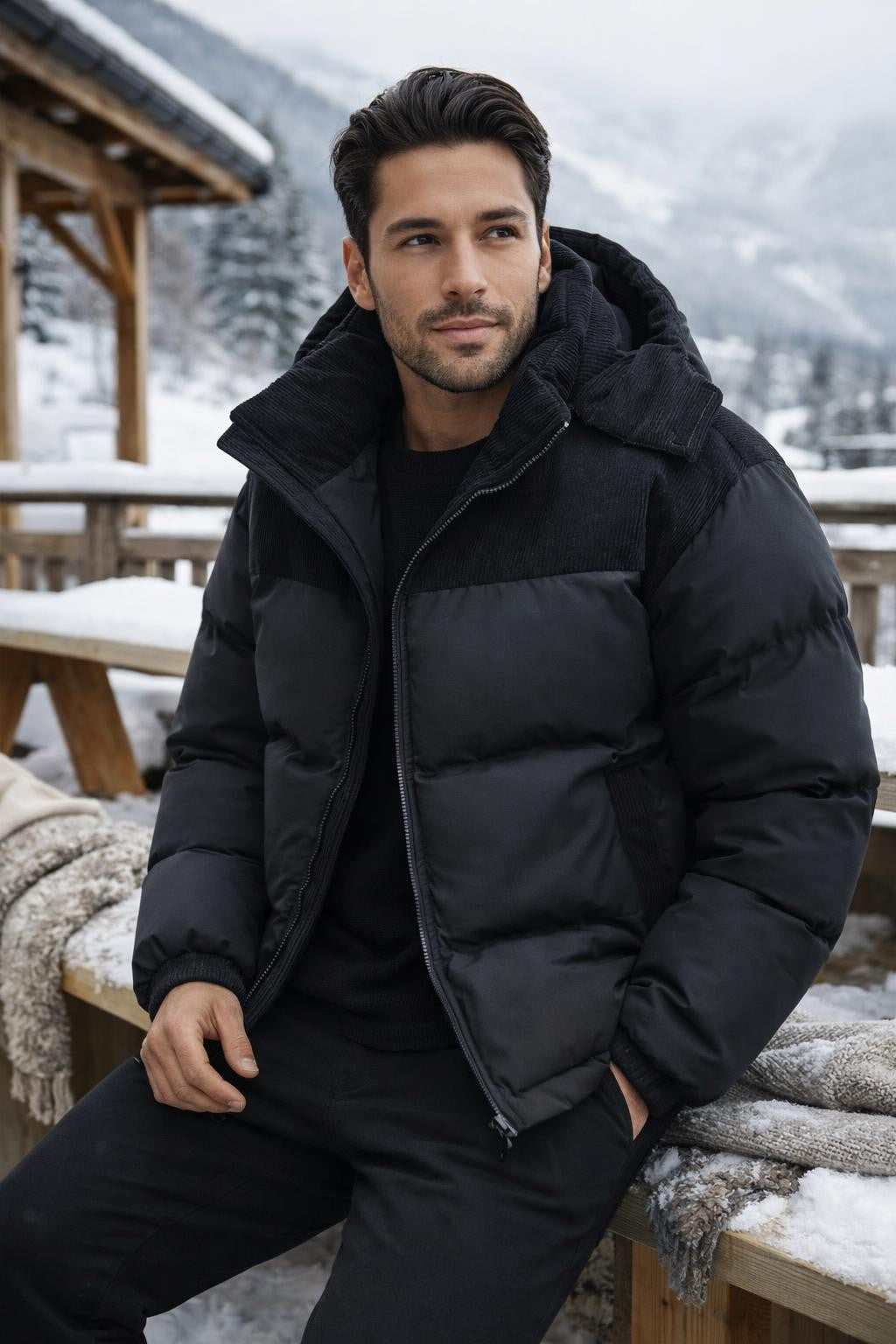 Thick Contrast Zip-Up Jacket - lifestyle 1