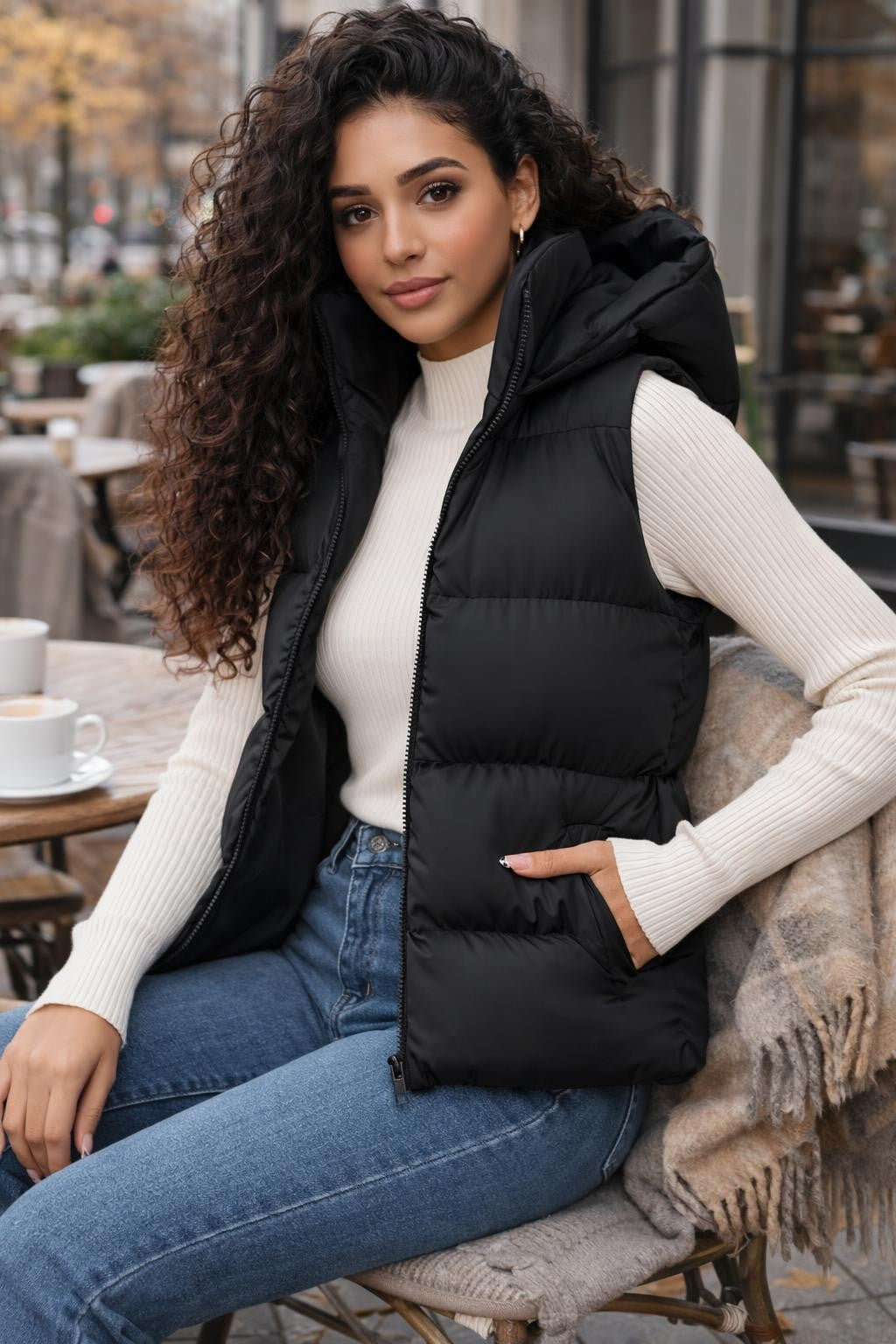 Quilted Black Vest for Fall Winter - lifestyle 1