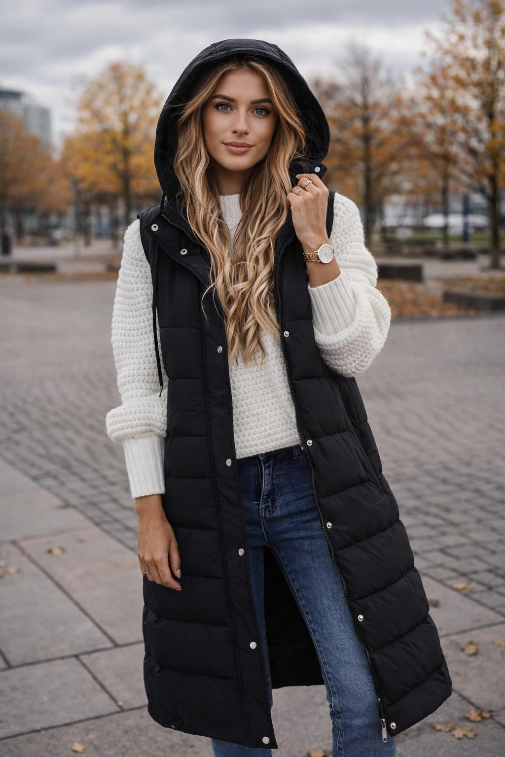 Quilted Hooded Sleeveless Vest - lifestyle 1