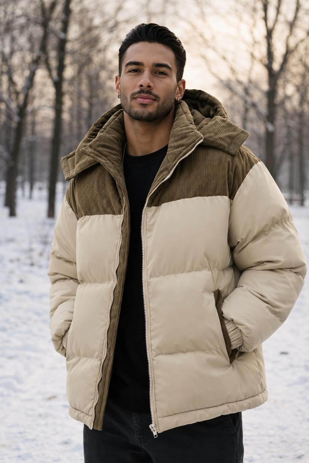 Padded Patchwork Coat with Contrast Panels - lifestyle 1