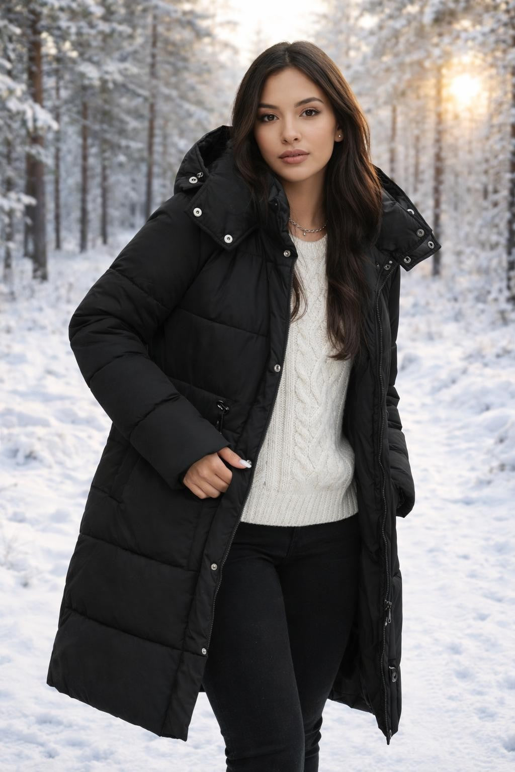 Quilted Black Casual Winter Jacket - lifestyle 1