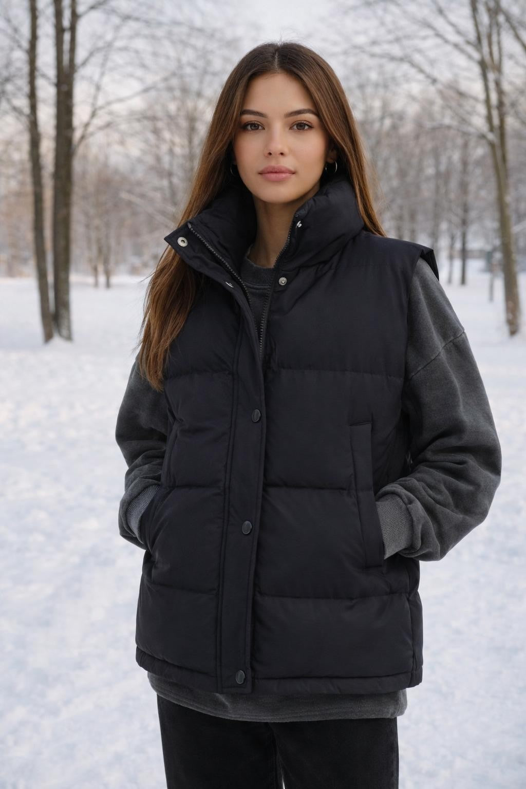 Elegant Black Quilted Vest - lifestyle 1