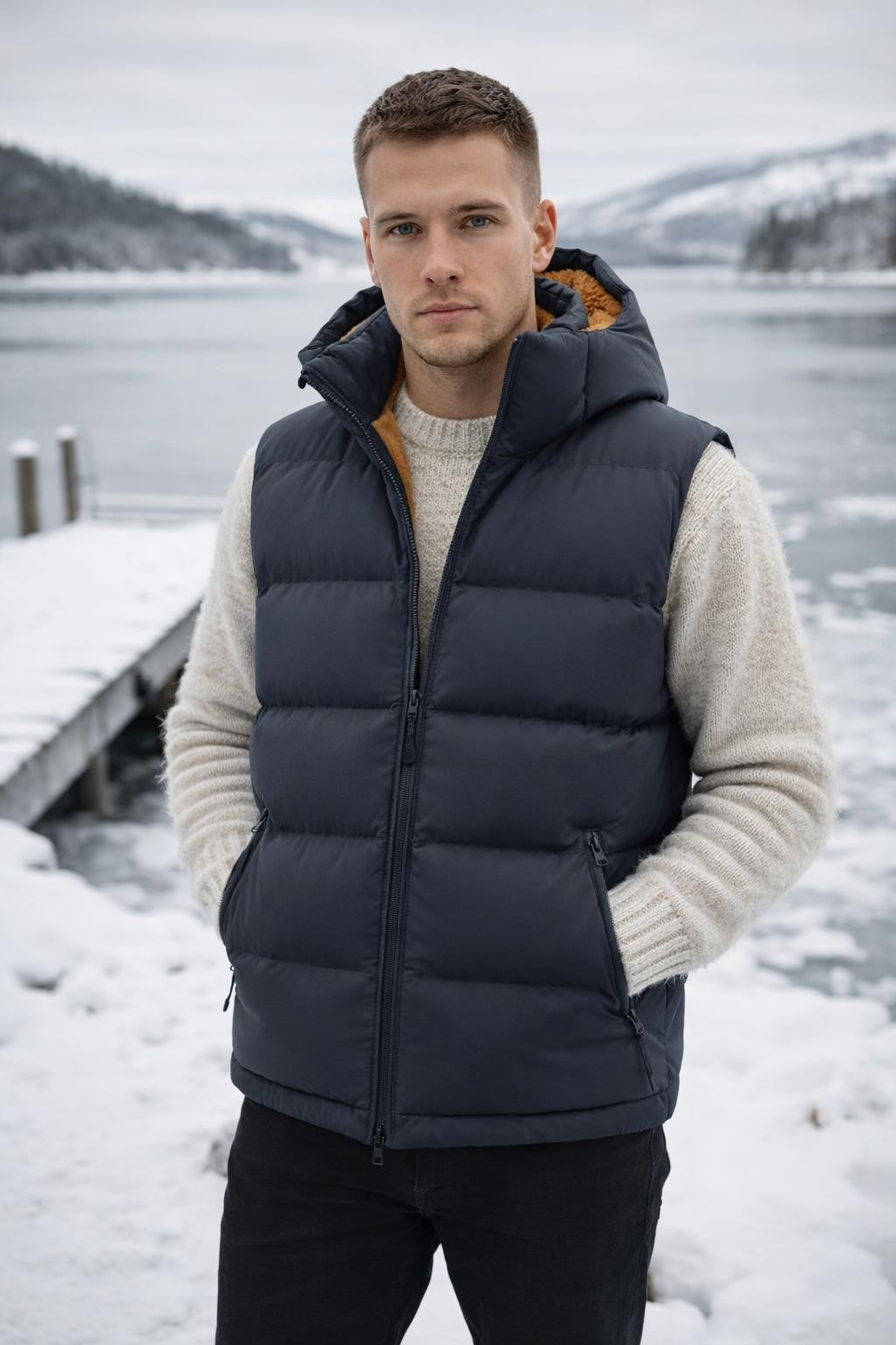 Men's Thick Sleeveless Vest with Stand Collar - lifestyle 1
