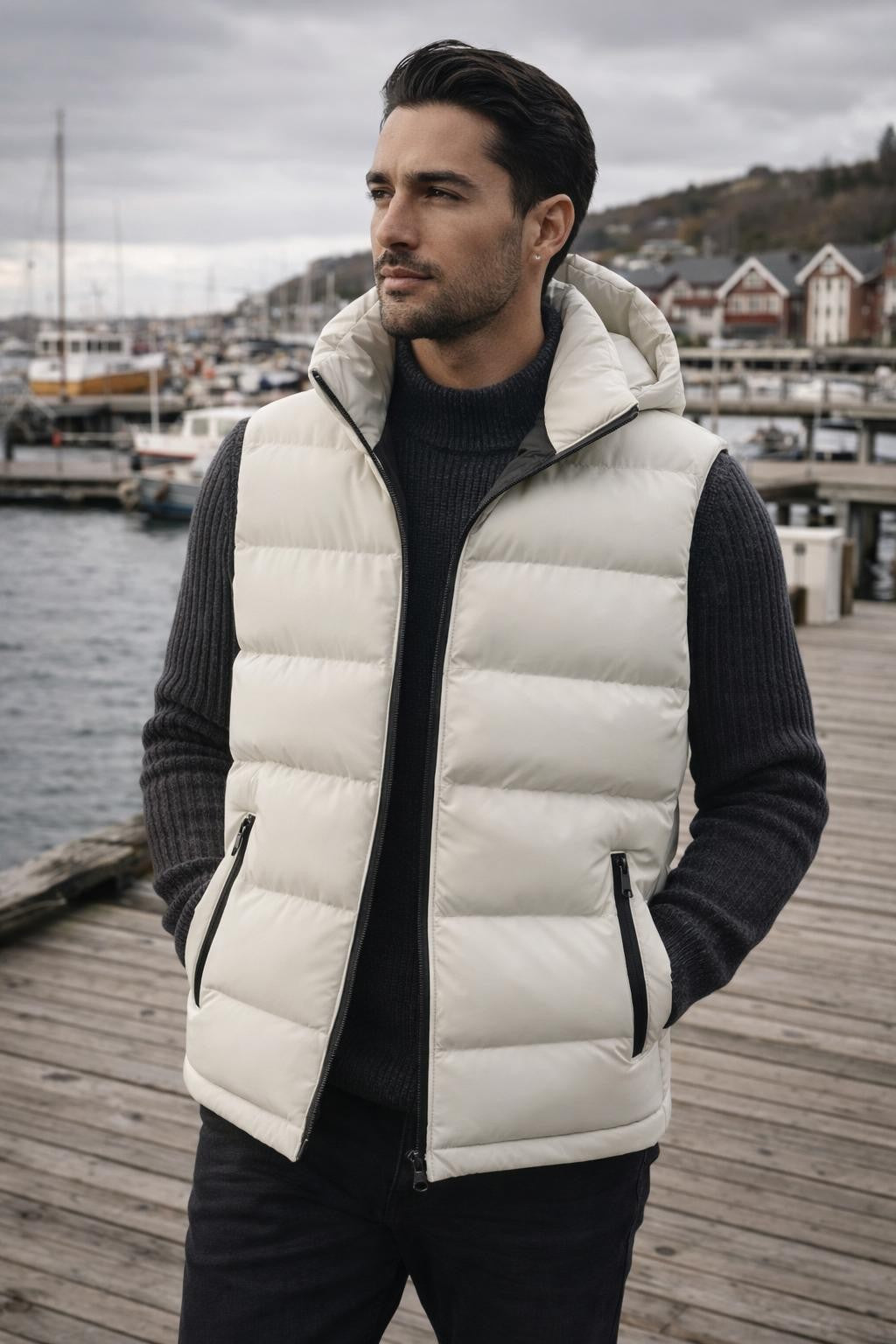 Men's Thick Zip-Up Vest with Pockets - lifestyle 1