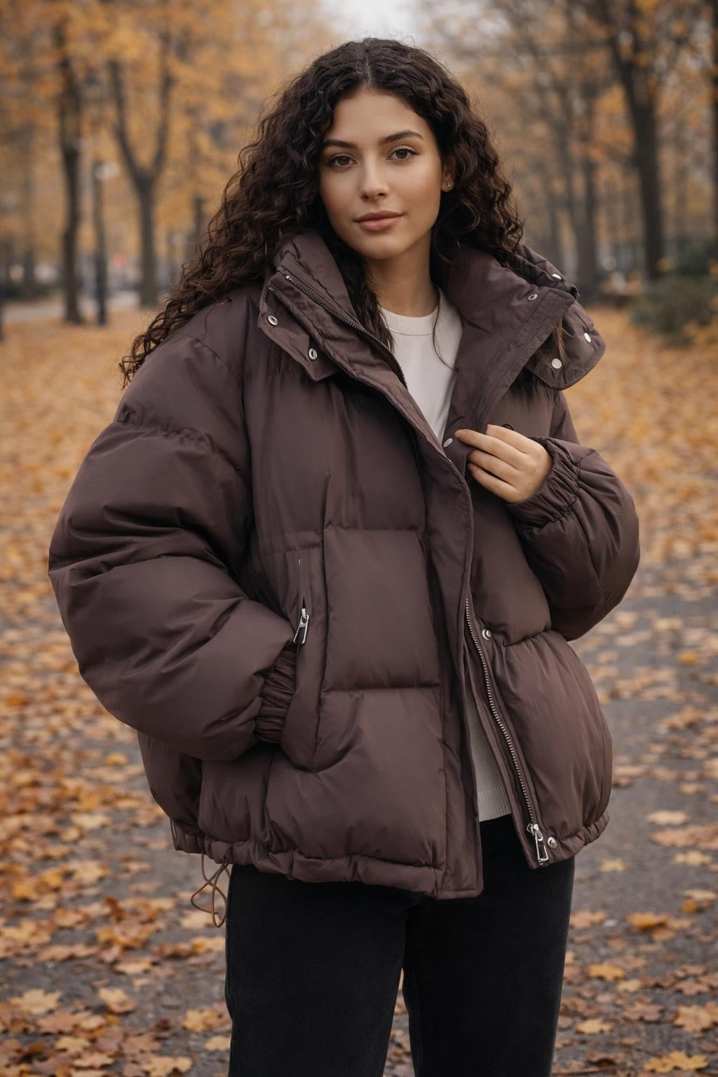 Coffee-Tone Quilted Relaxed Jacket - lifestyle 1