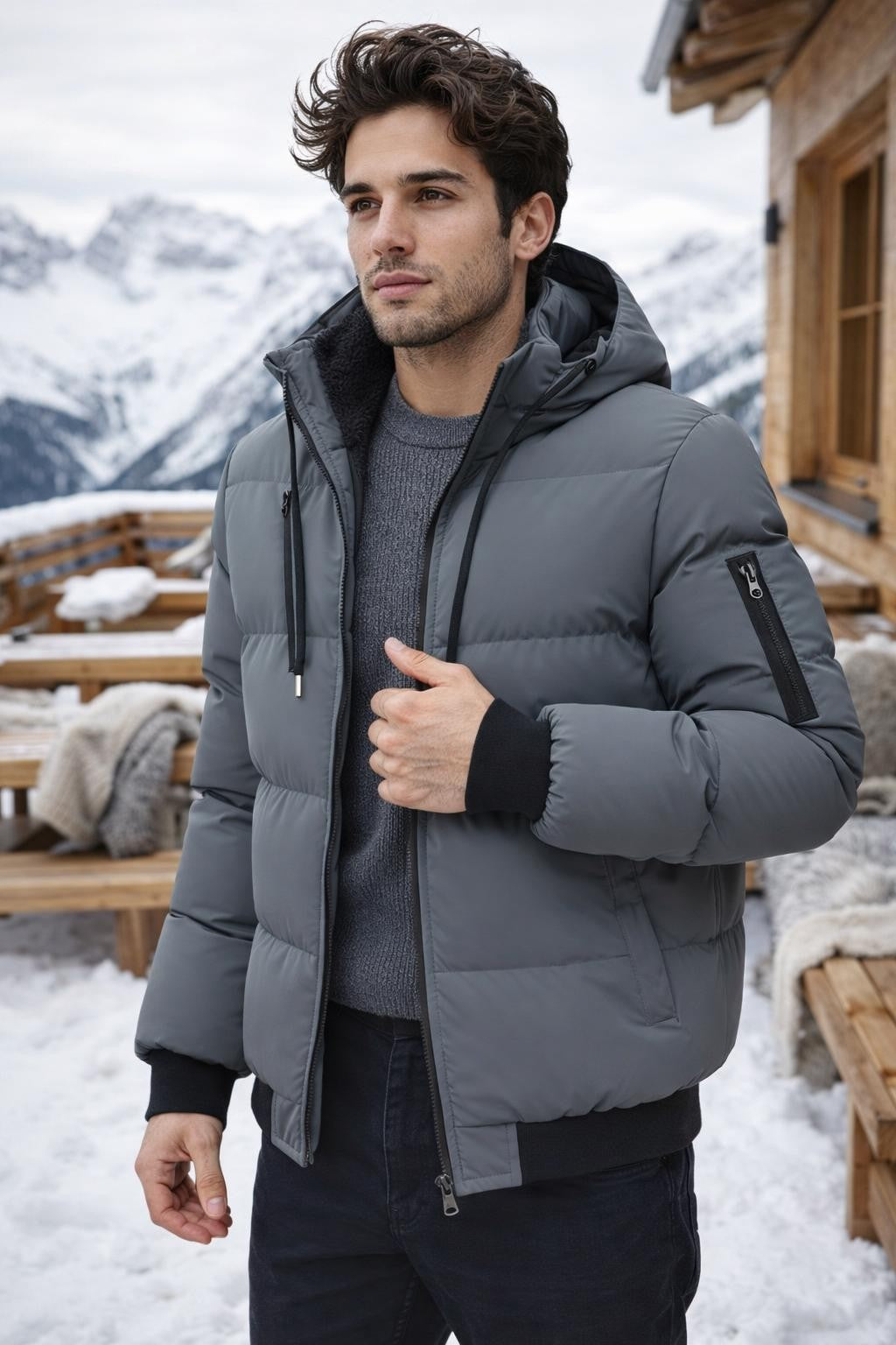 Thick Plush-Lined Casual Winter Jacket - lifestyle 1