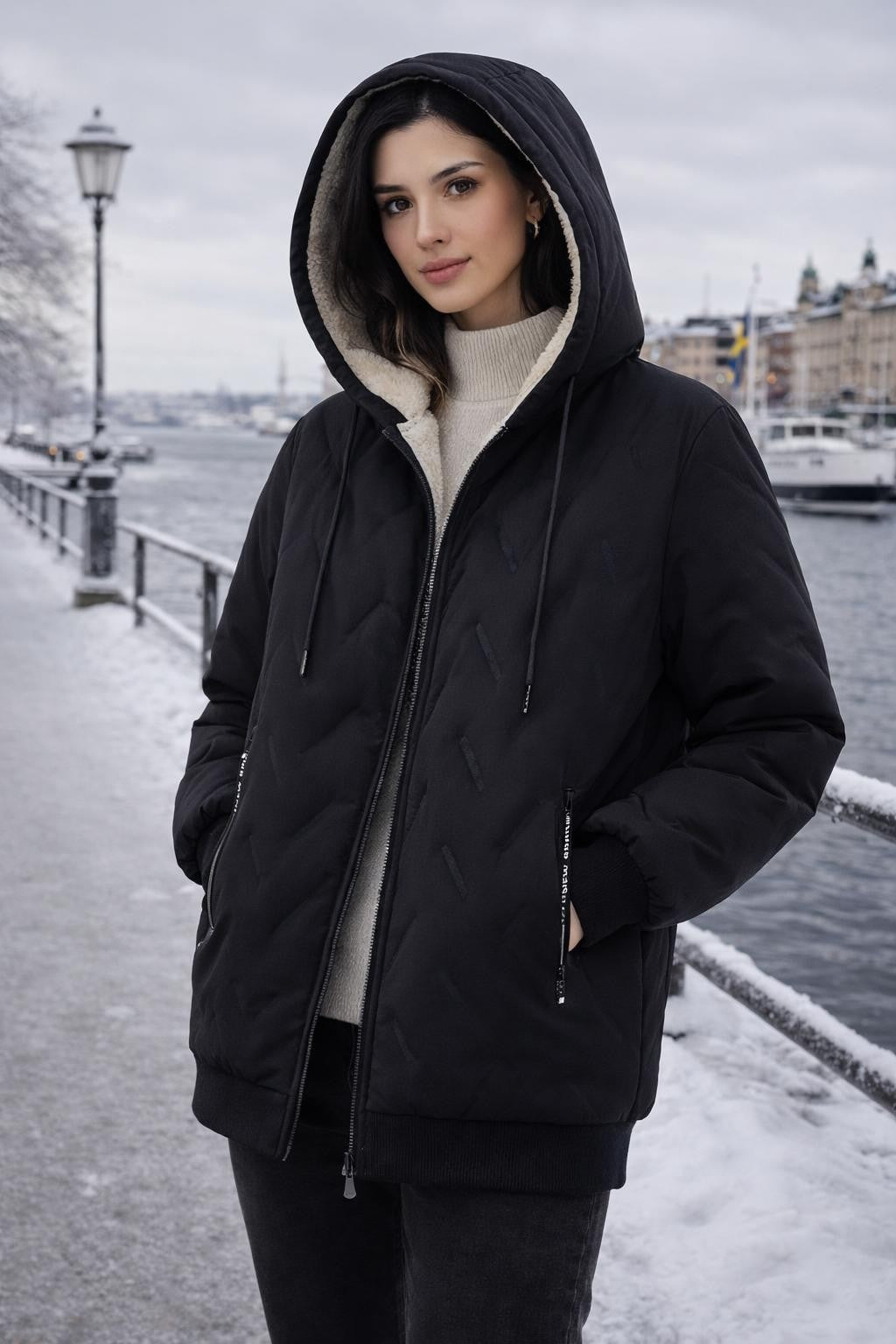 Quilted Thickened Lama-Lined Jacket - lifestyle 1