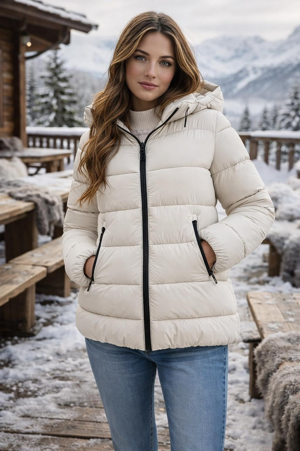 A-Line Winter Jacket with Stand Collar - lifestyle 1