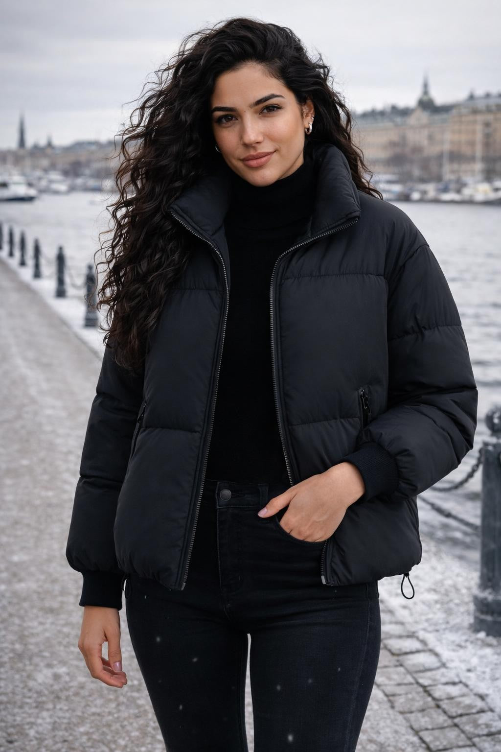 Padded Winter Jacket with Stand Collar - lifestyle 1