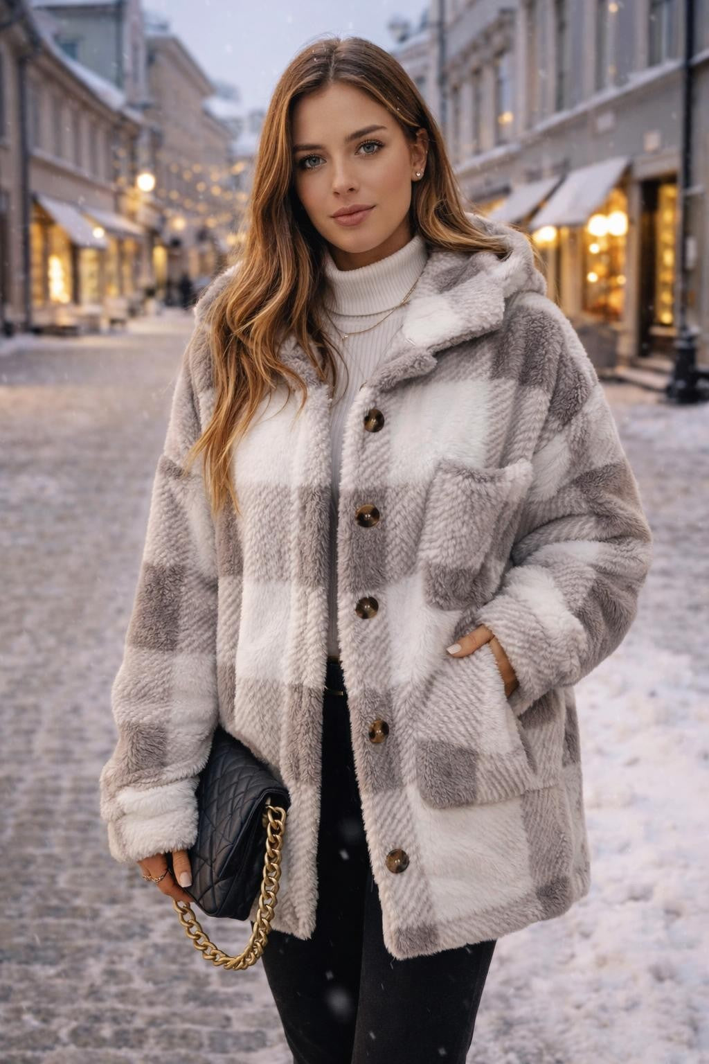 Buffalo Check Faux Fur Coat - lifestyle 1