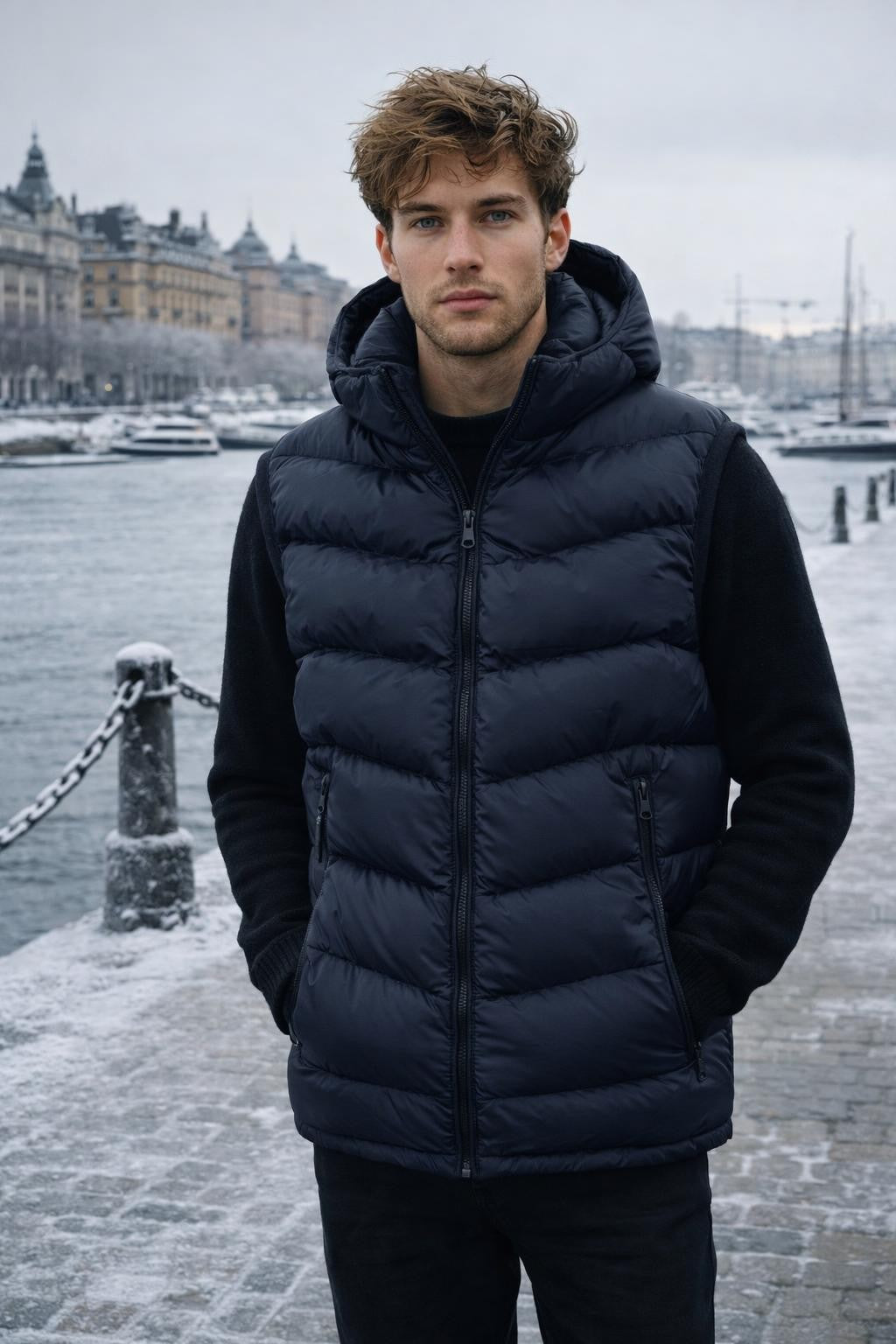 Men's Insulated Zip-Up Vest with Stand Collar - lifestyle 2