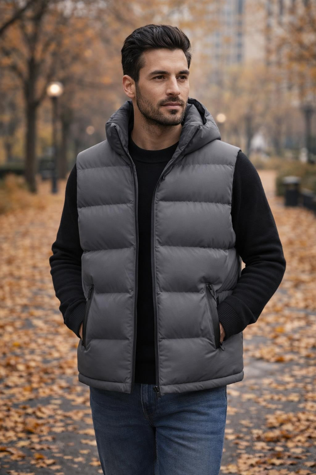 Men's Thick Zip-Up Vest with Pockets - lifestyle 2