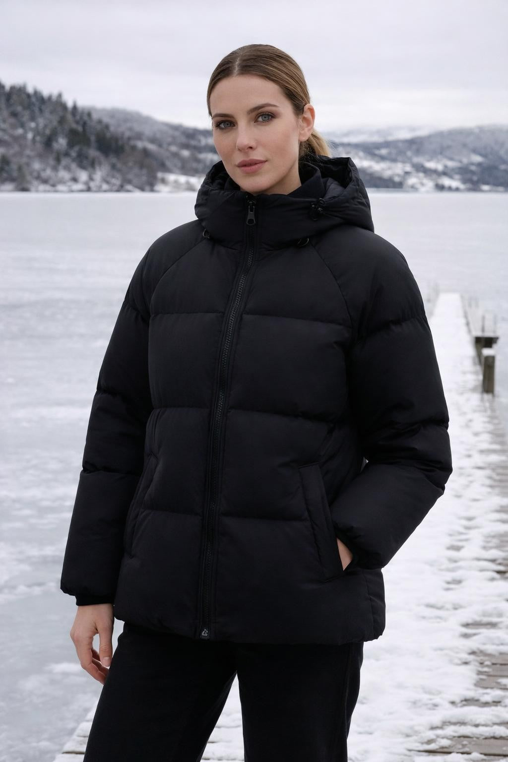 Thickened Black Winter Jacket - lifestyle 2