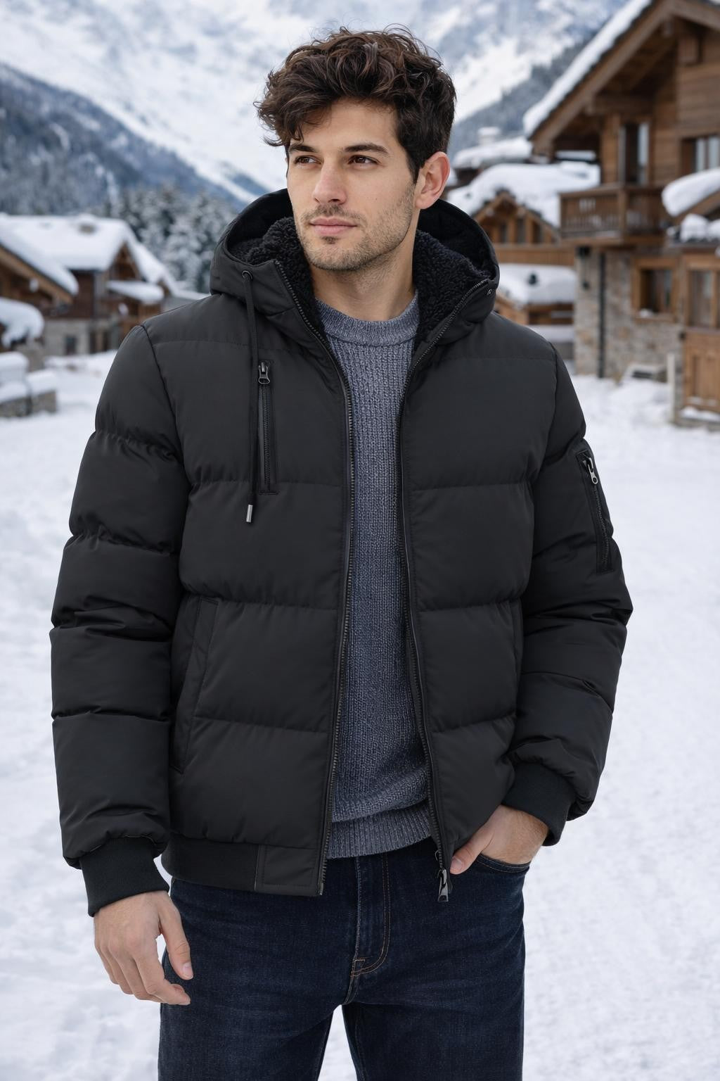 Thick Plush-Lined Casual Winter Jacket - lifestyle 2