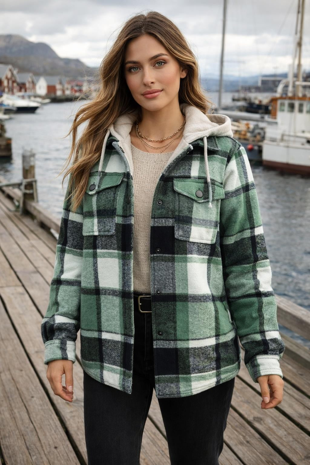 Checked Fleece-Lined Hooded Shirt Jacket - lifestyle 2