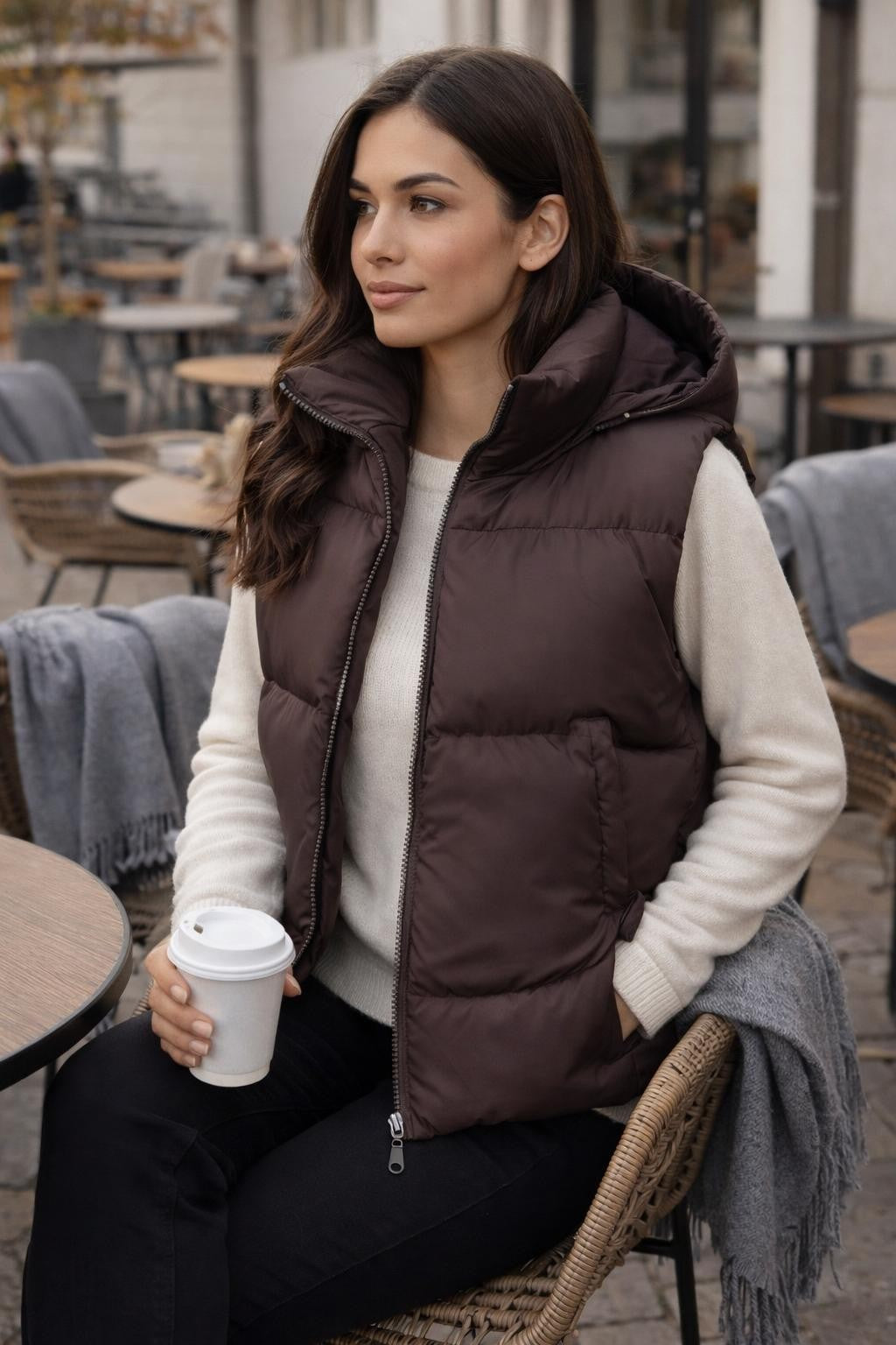 Brown Zip-Up Casual Vest - lifestyle 2