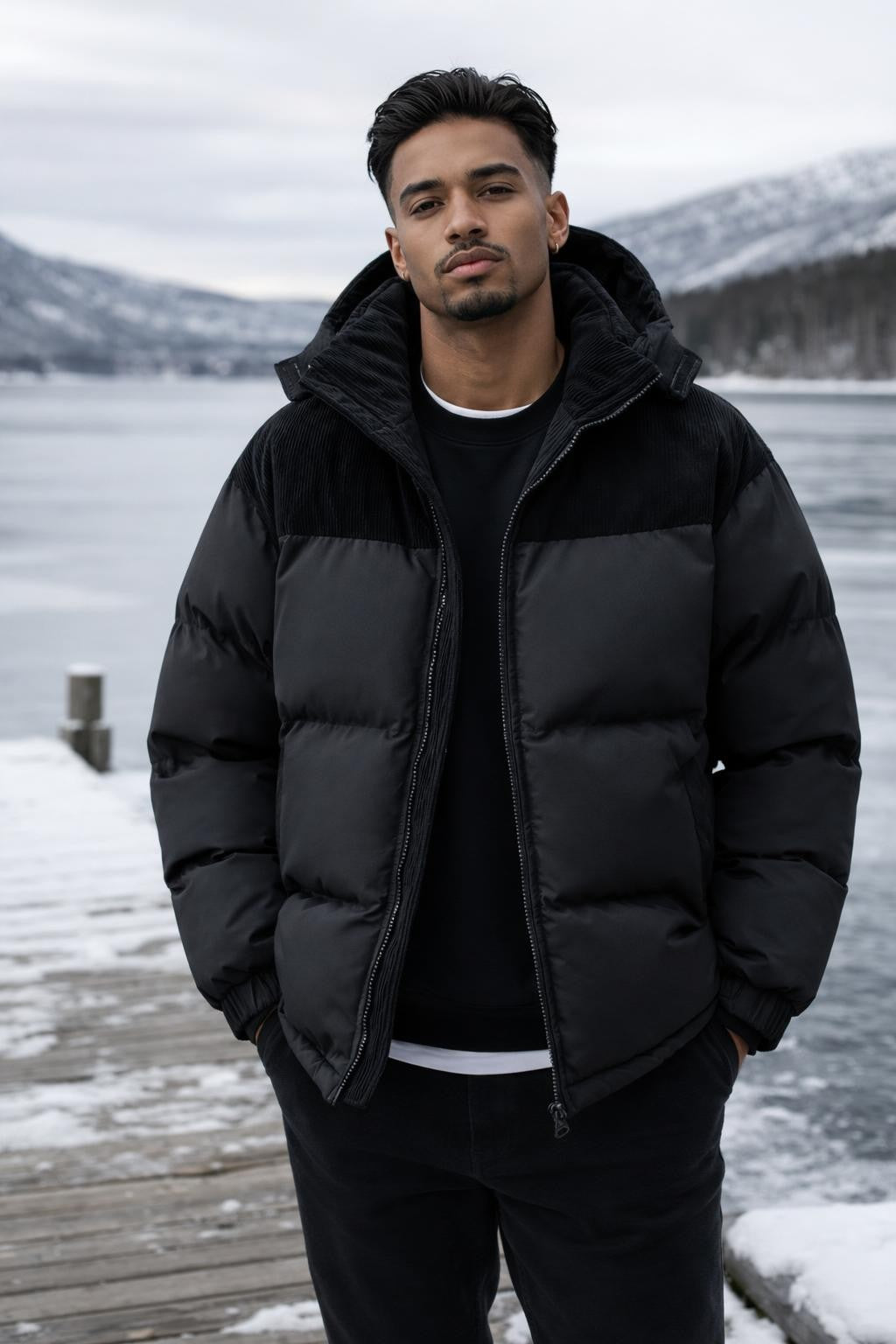 Padded Patchwork Coat with Contrast Panels - lifestyle 2