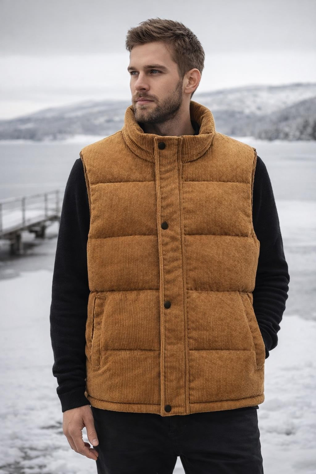 Men's Thickened Winter Vest with Corduroy Lining - lifestyle 2