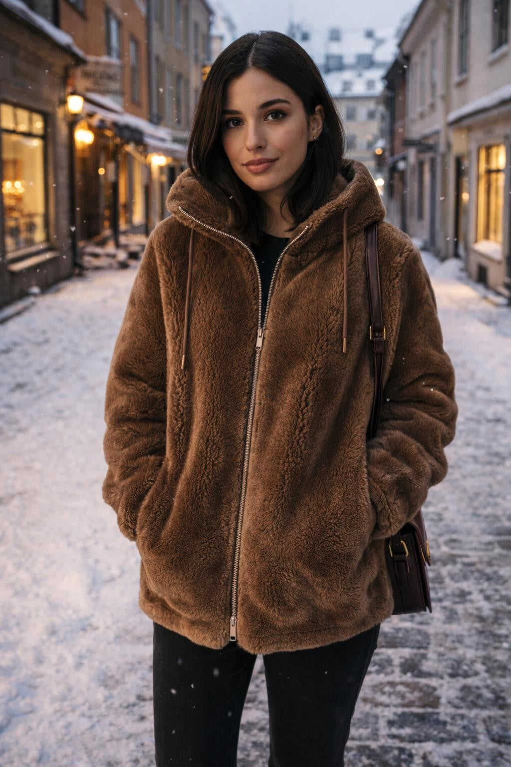 Plush Zip-Up Coat with Stand Collar - lifestyle 2