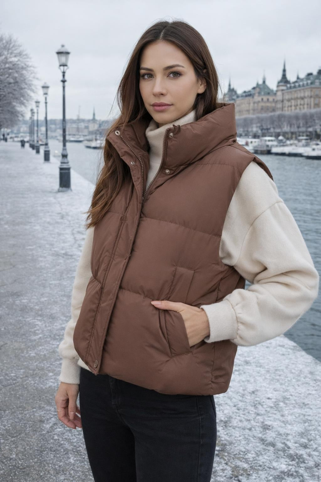 Elegant Black Quilted Vest - lifestyle 2