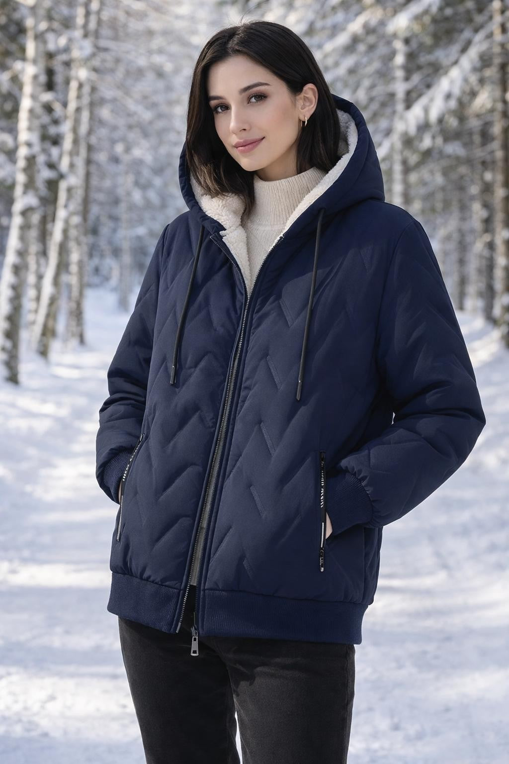 Quilted Thickened Lama-Lined Jacket - lifestyle 2