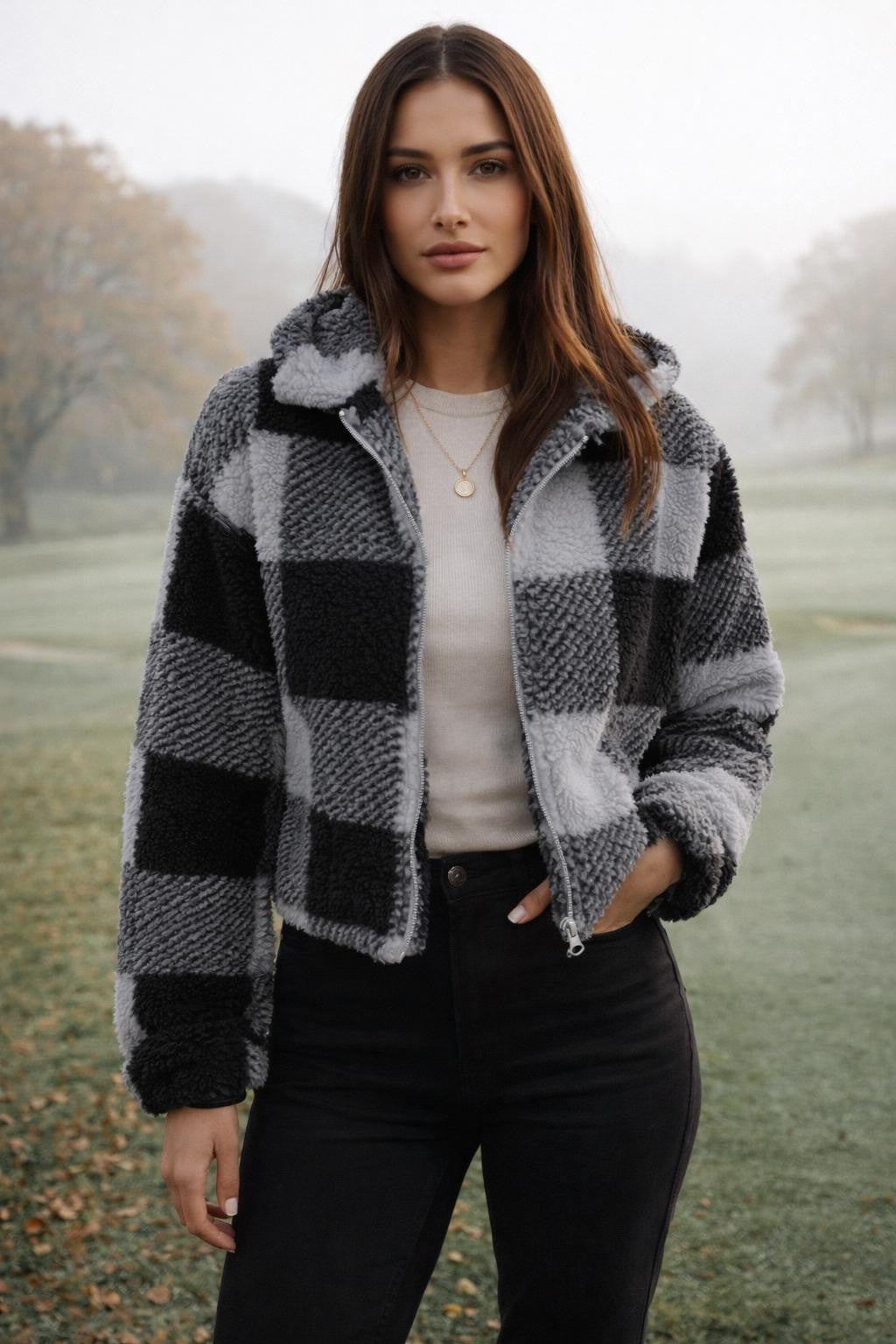 Plaid Zip-Up Strapless Jacket - lifestyle 2