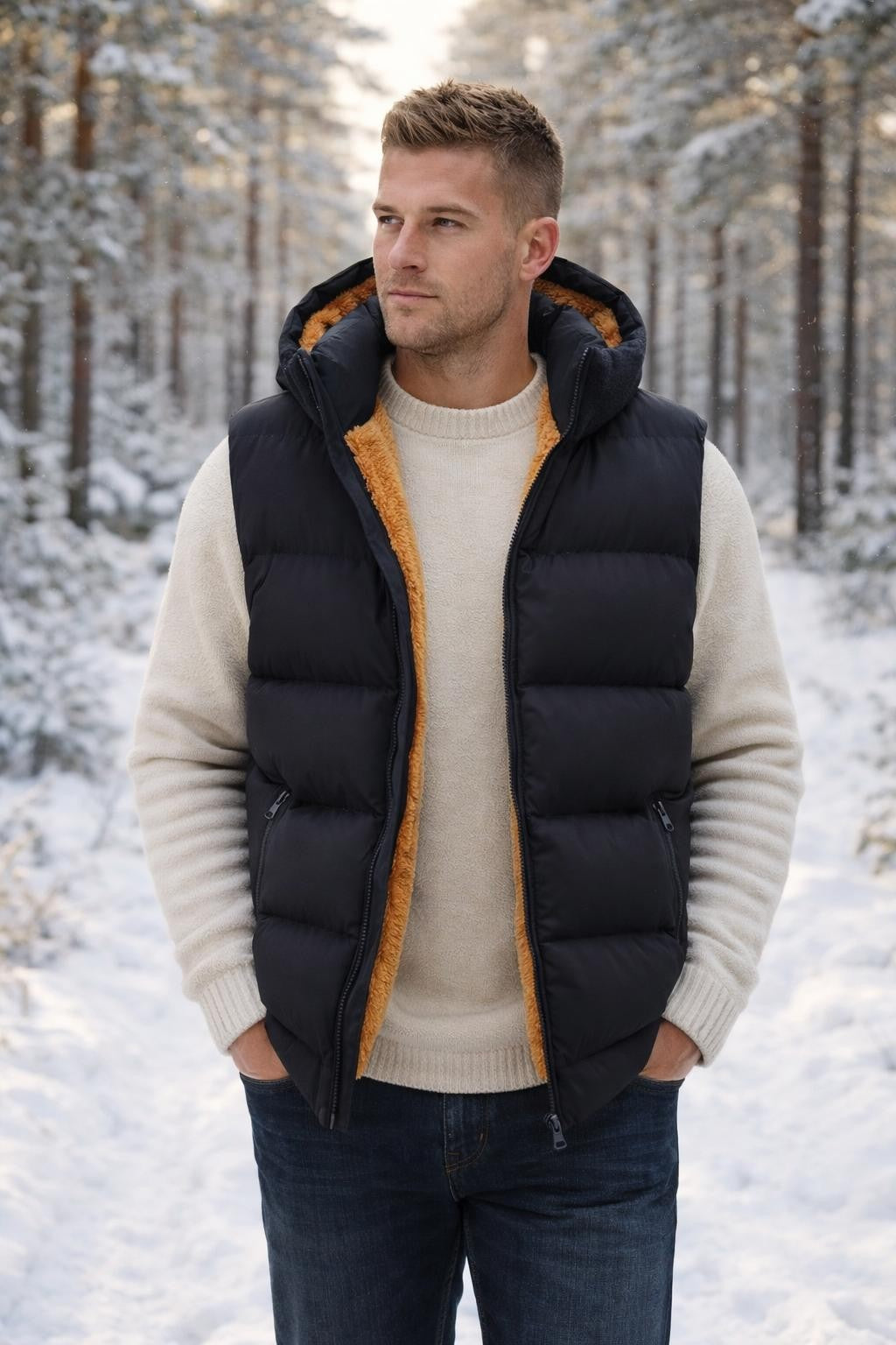 Robert | Men's Thick Sleeveless Puffer Vest, Stand Collar