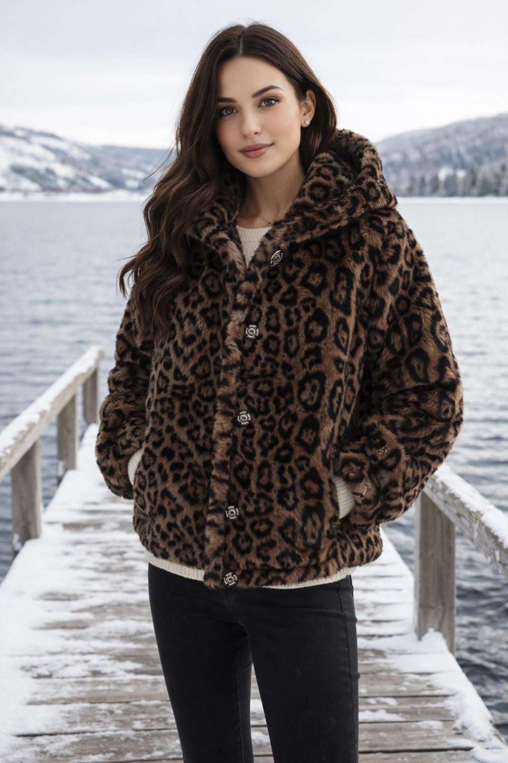 Leopard Print Plush Winter Jacket - lifestyle 2