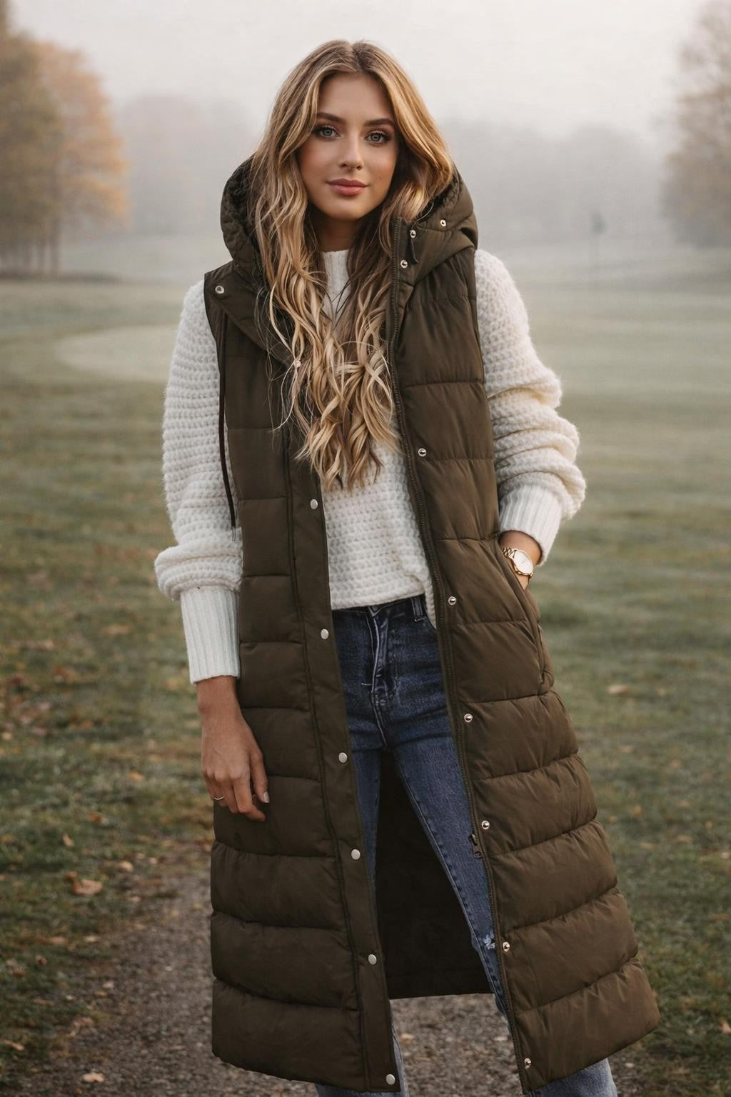 Quilted Hooded Sleeveless Vest - lifestyle 2