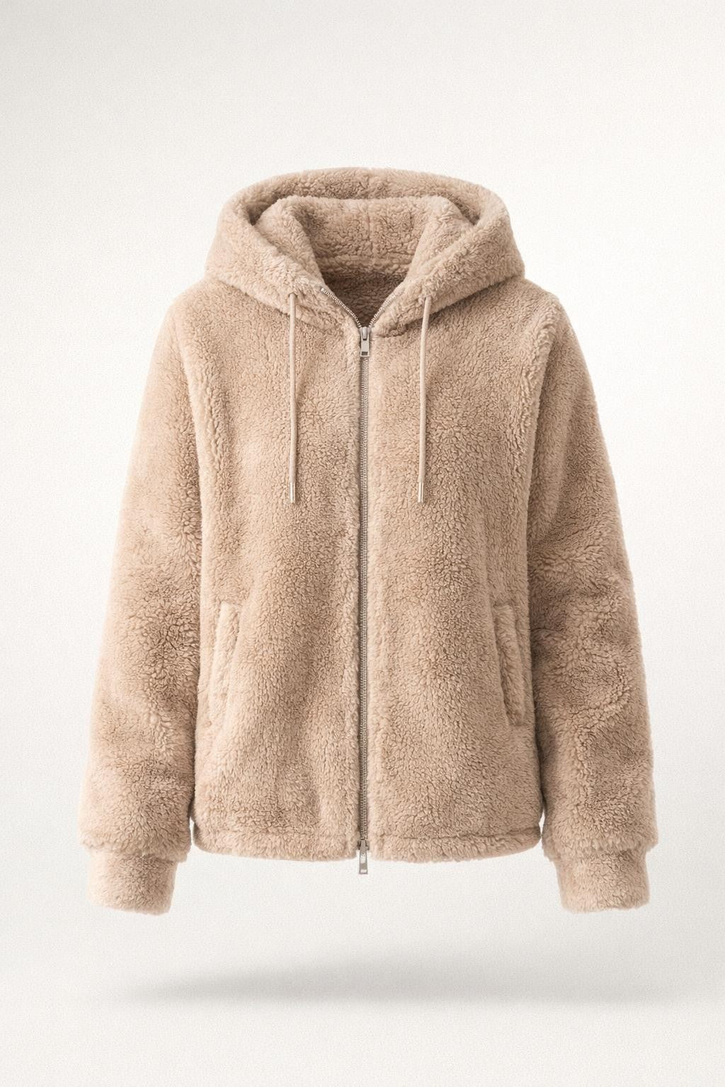 Plush Zip-Up Coat with Stand Collar - product