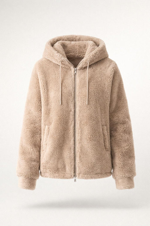Plush Zip-Up Coat with Stand Collar - product