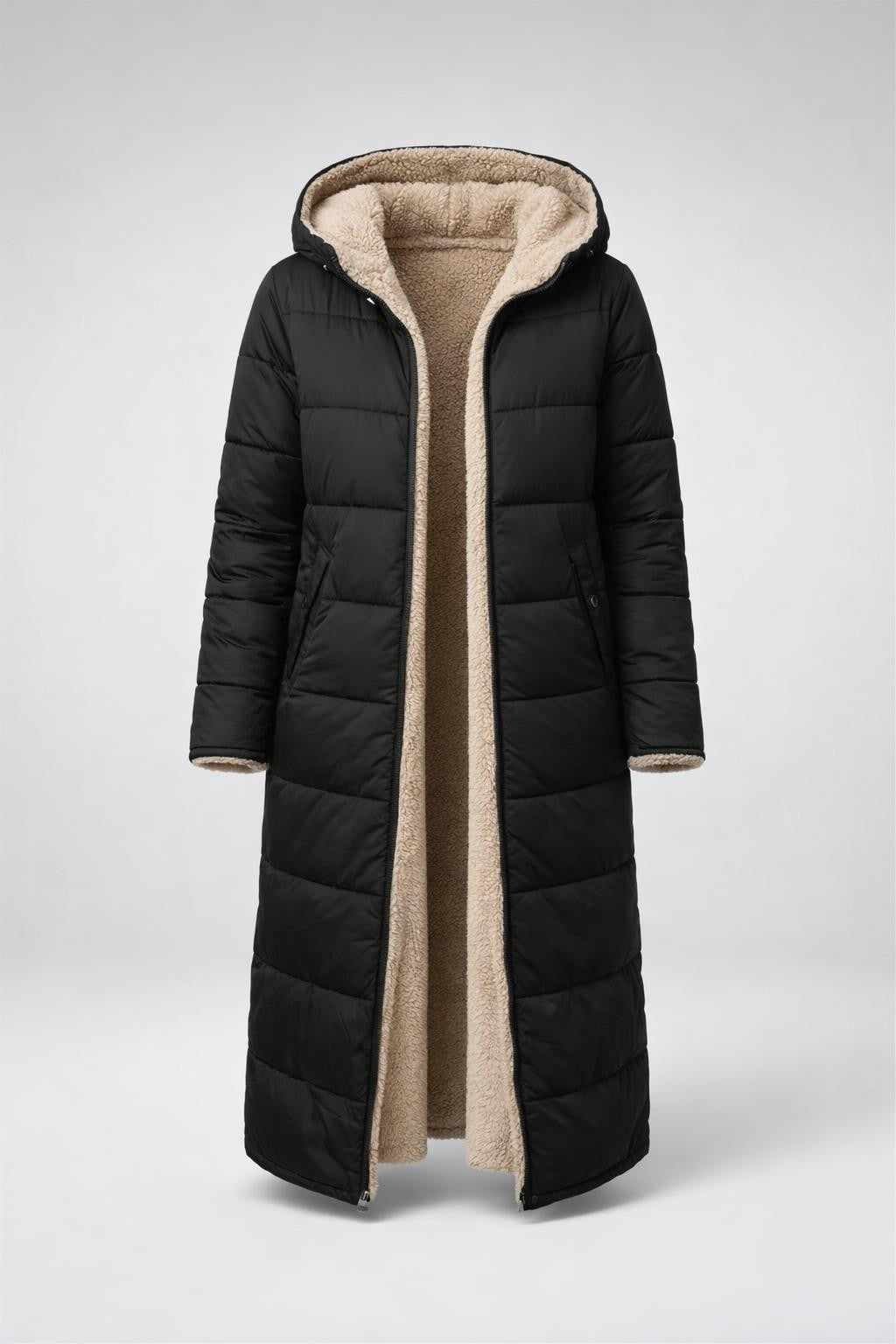 Evelyn | Women's Long Reversible Fleece Coat, Open Front