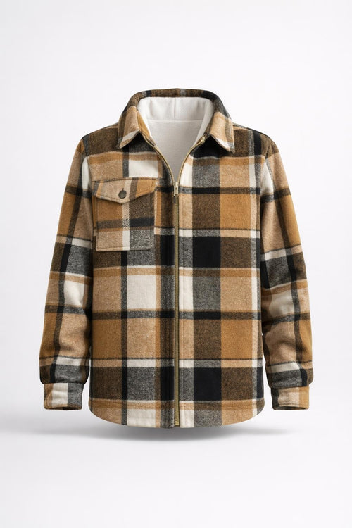 Checked Fleece-Lined Hooded Shirt Jacket - product